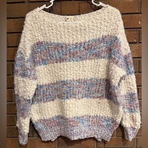 Altar’d State fuzzy Textured Striped Sweater in CreamBlue purple small medium